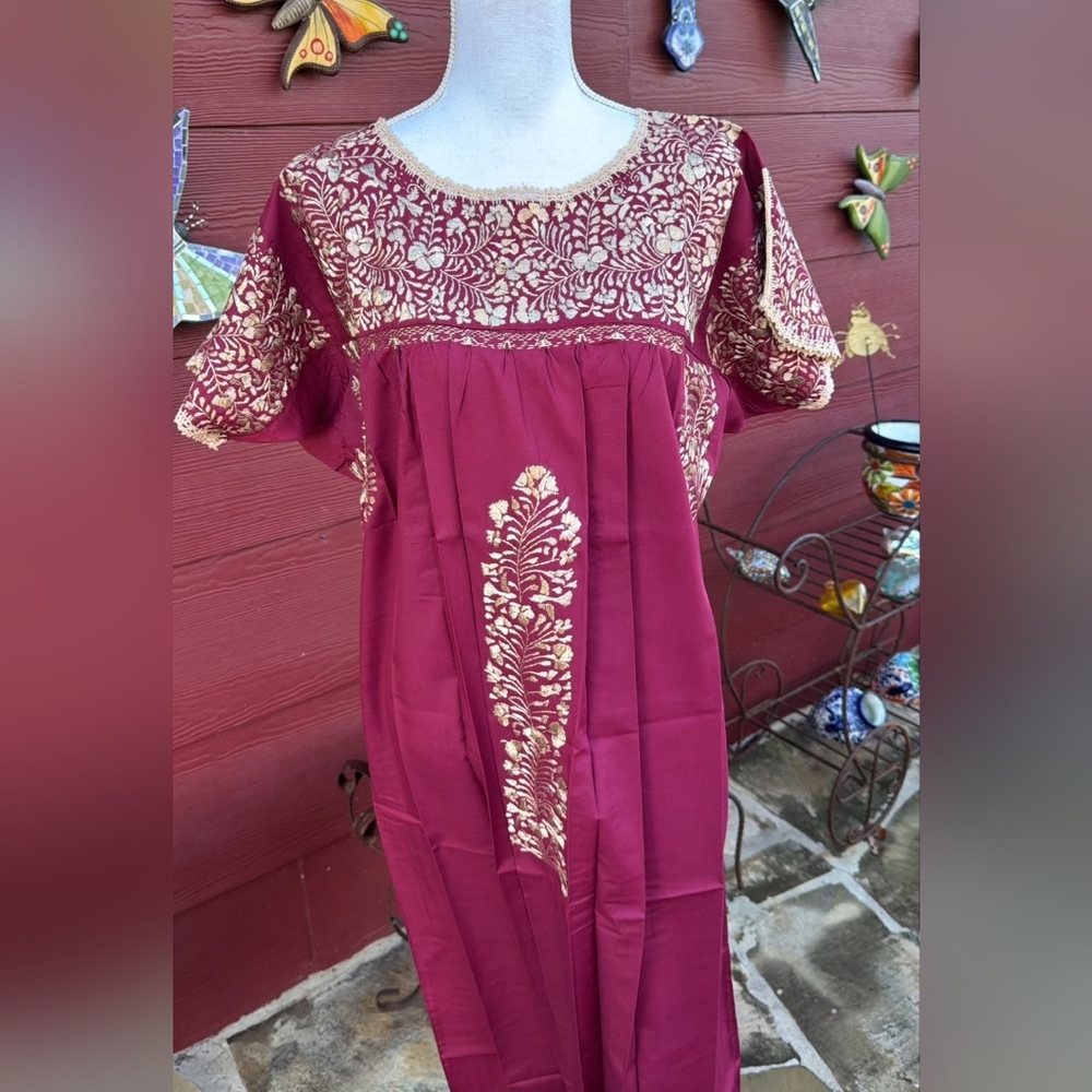 New Hand made embroidery dress M-L Burgundy color